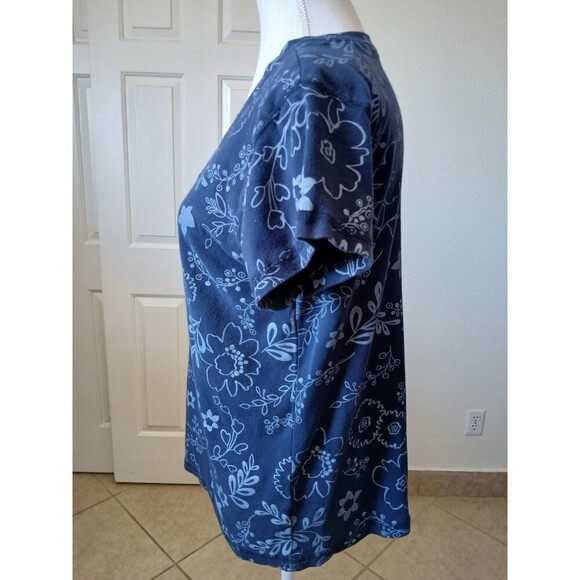 Fresh Produce Women’s Top Blouse  Small Blue Floral Print Short Sleeve - Picture 4 of 13